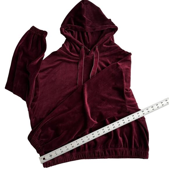 Daily Practice by Anthropologie Burgundy Velour Drawstring Hoodie Sweatshirt L - Picture 6 of 8